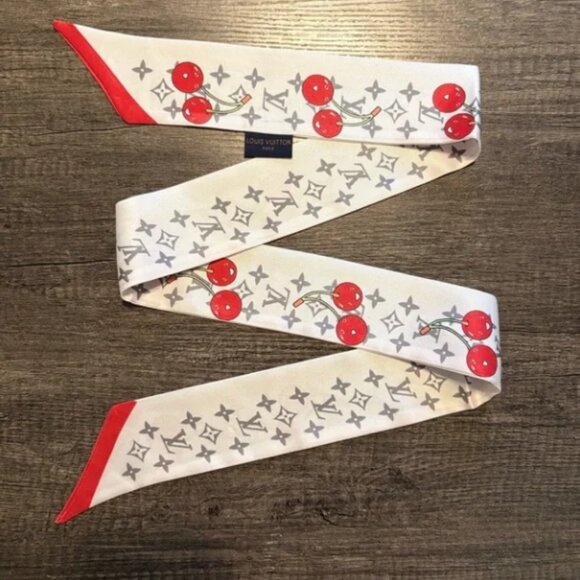 Louis Vuitton × Takashi Murakami Monogram Cherry Silk Bandeau Scarf - Picture 1 of 6